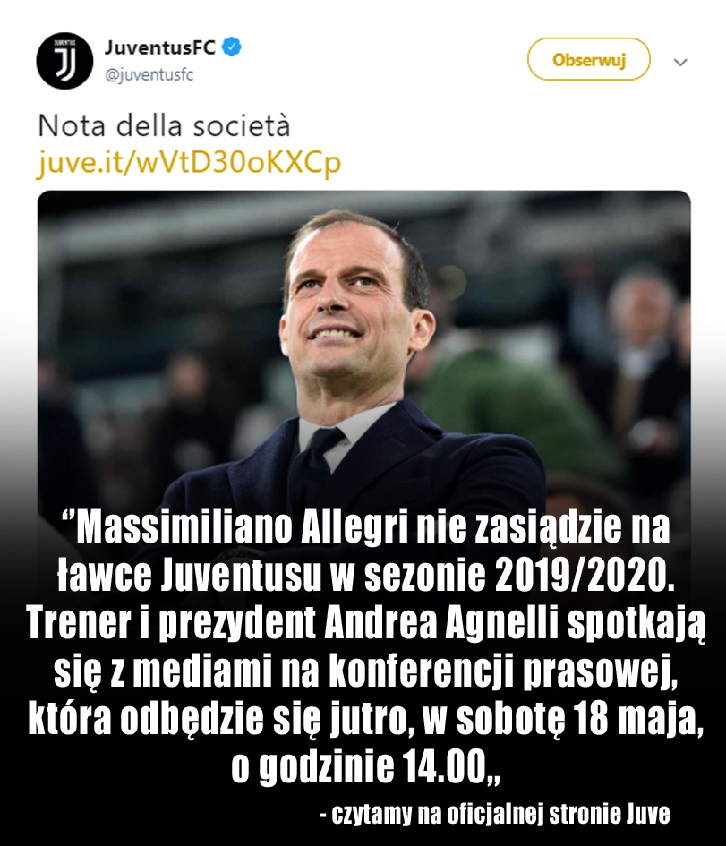 OFICJALNIE! Massimiliano Allegri odchodzi z Juventusu!